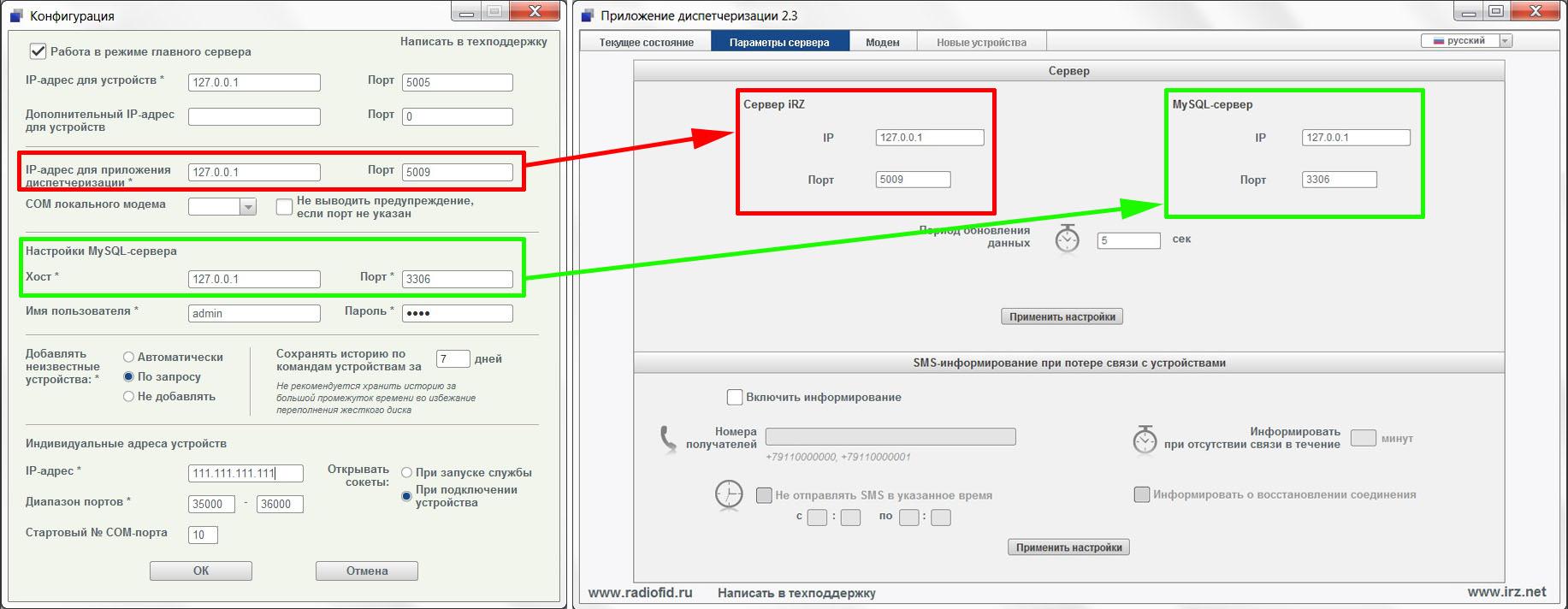 Parametry servera