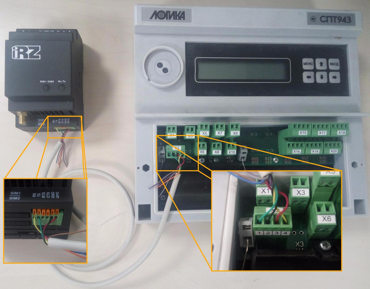 Podklyuchenie modema TG21.A TG21.B dlya oprosa teplovychislitelya LOGIKA SPT943.2